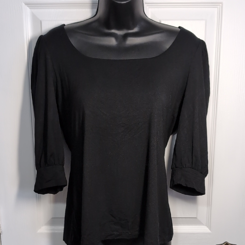 Miik Short Sleeve Pleated Shoulder Black Women's Top Size Small
